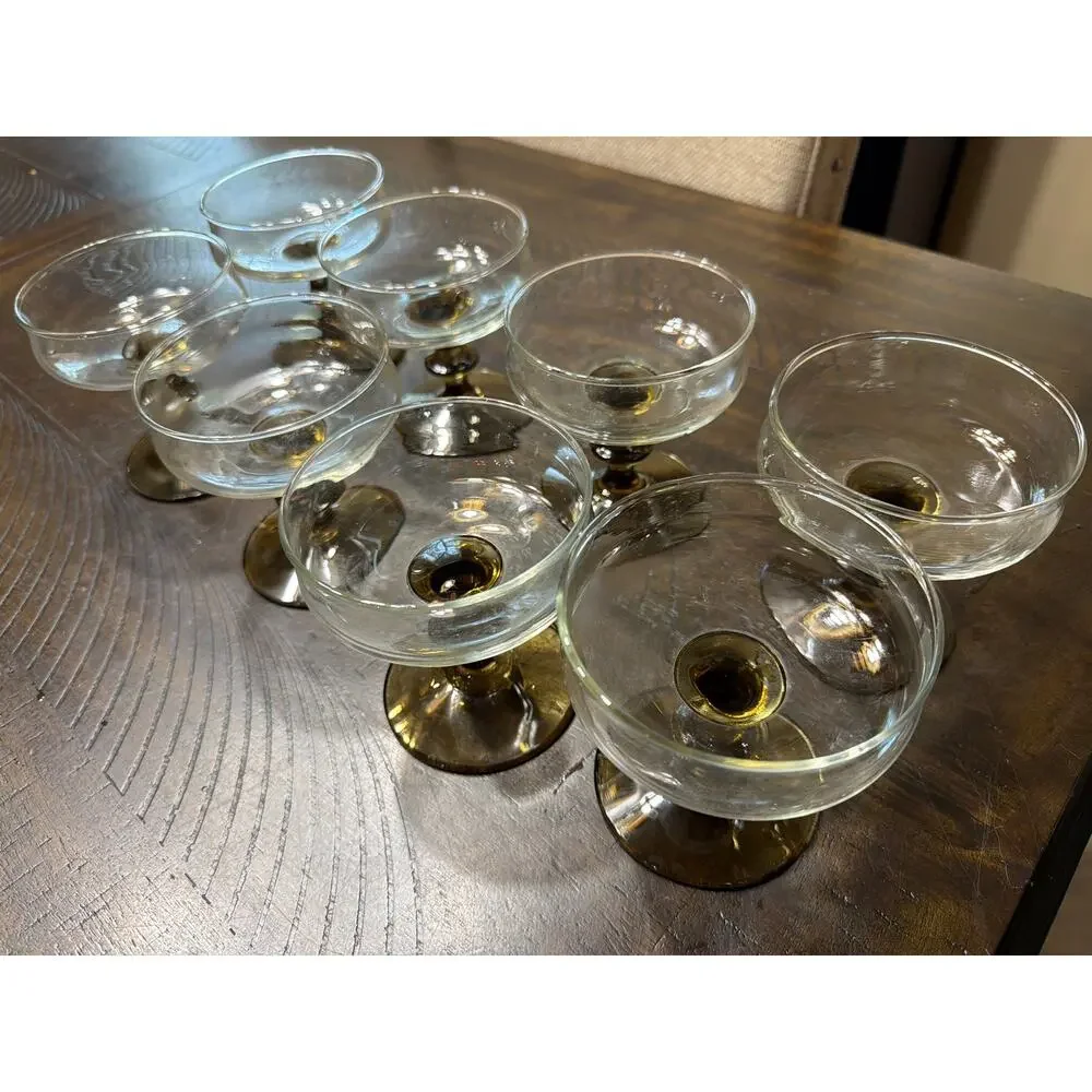 Set of 8 Vintage Smoked Amber Glass Sherbet Dessert Cups Sundae Parfait Goblets